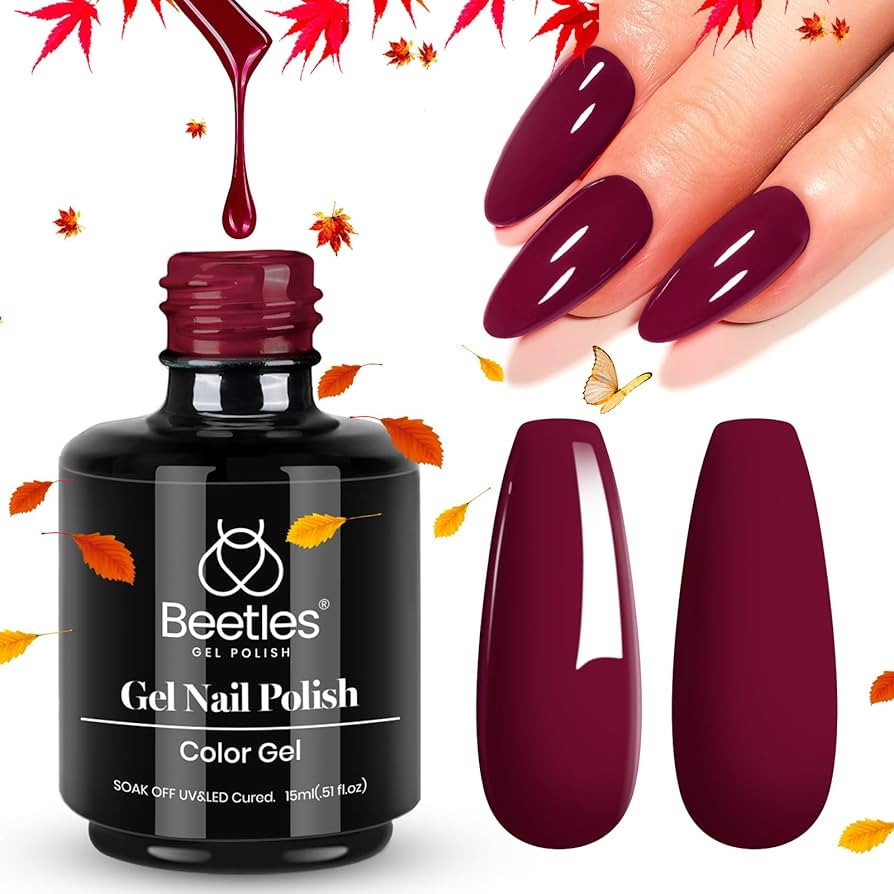 Beetles Gel Nail Polish, 1Pcs 15ml Burgundy Red Color Soak Off Gel Polish Nail Art Manicure Salon... | Amazon (US)
