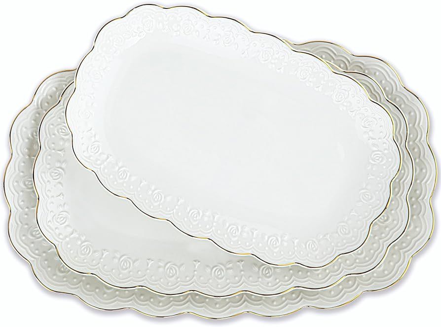 Ceramic Serving Platter Set | 14”/12”/10” Oval Serving Trays for Entertaining at Parties an... | Amazon (US)