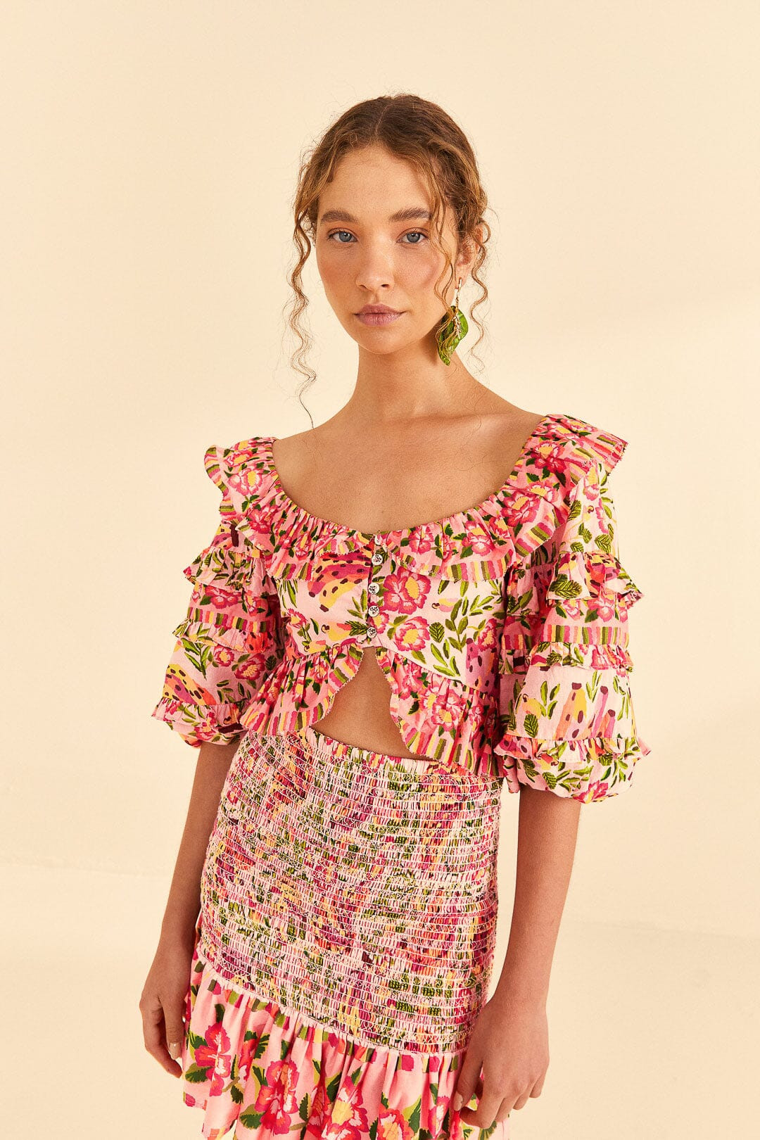 Pink Painted Bananas Top | FarmRio (US)