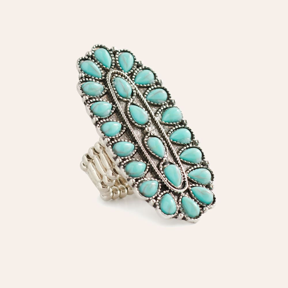 Rockin C Silver & Turquoise Long Oval Ring | Cavender's