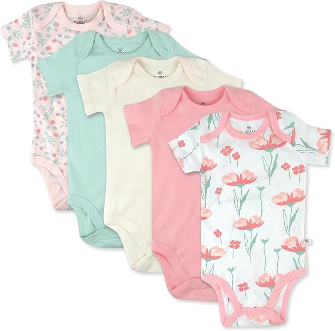 HonestBaby baby-girls 5-pack Short Sleeve Bodysuits One-piece 100% Organic Cotton for Infant Baby... | Amazon (US)