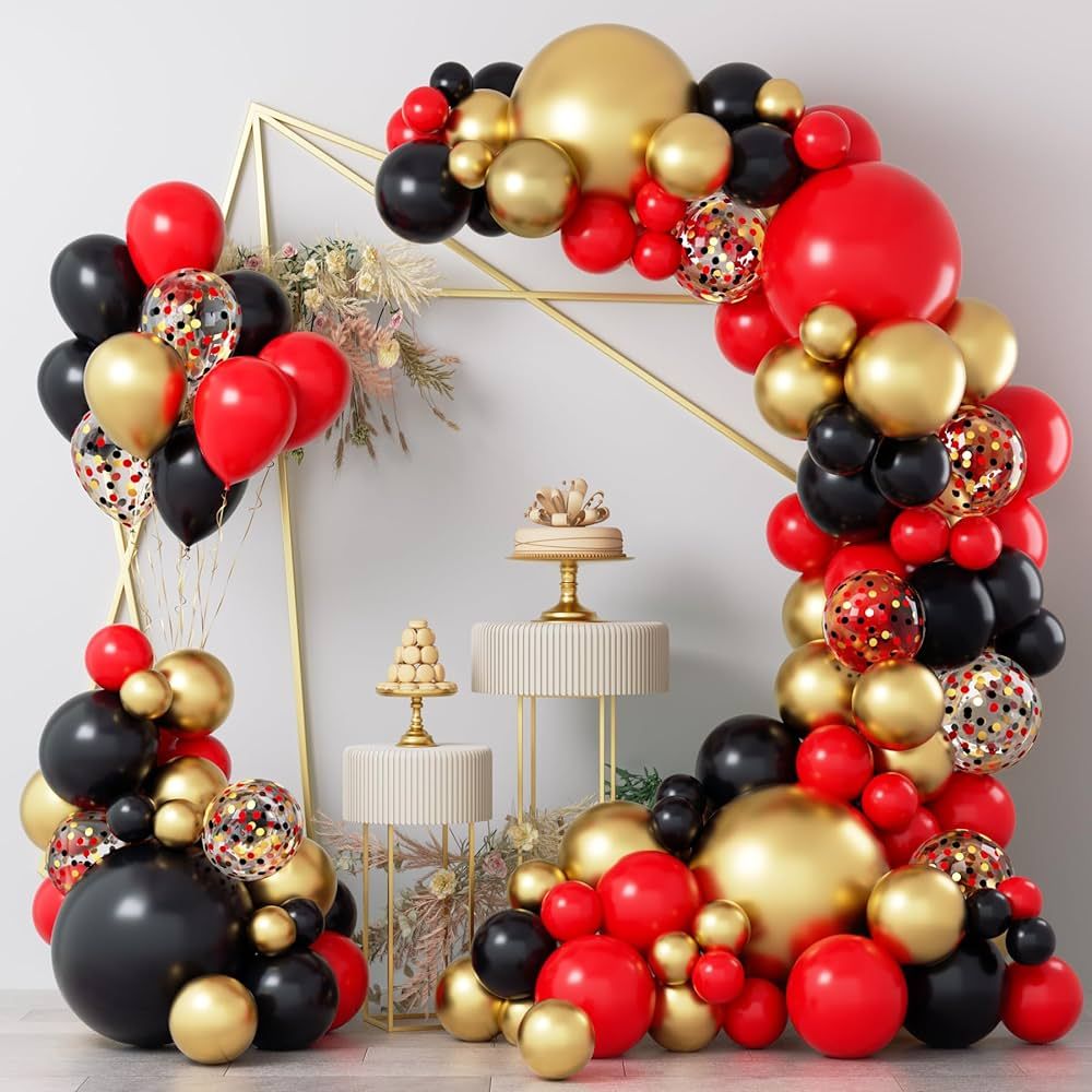 COKAOBE Red Black and Gold Balloons Garland Kit, 124pcs Red Black Metallic Gold Confetti Balloon ... | Amazon (US)