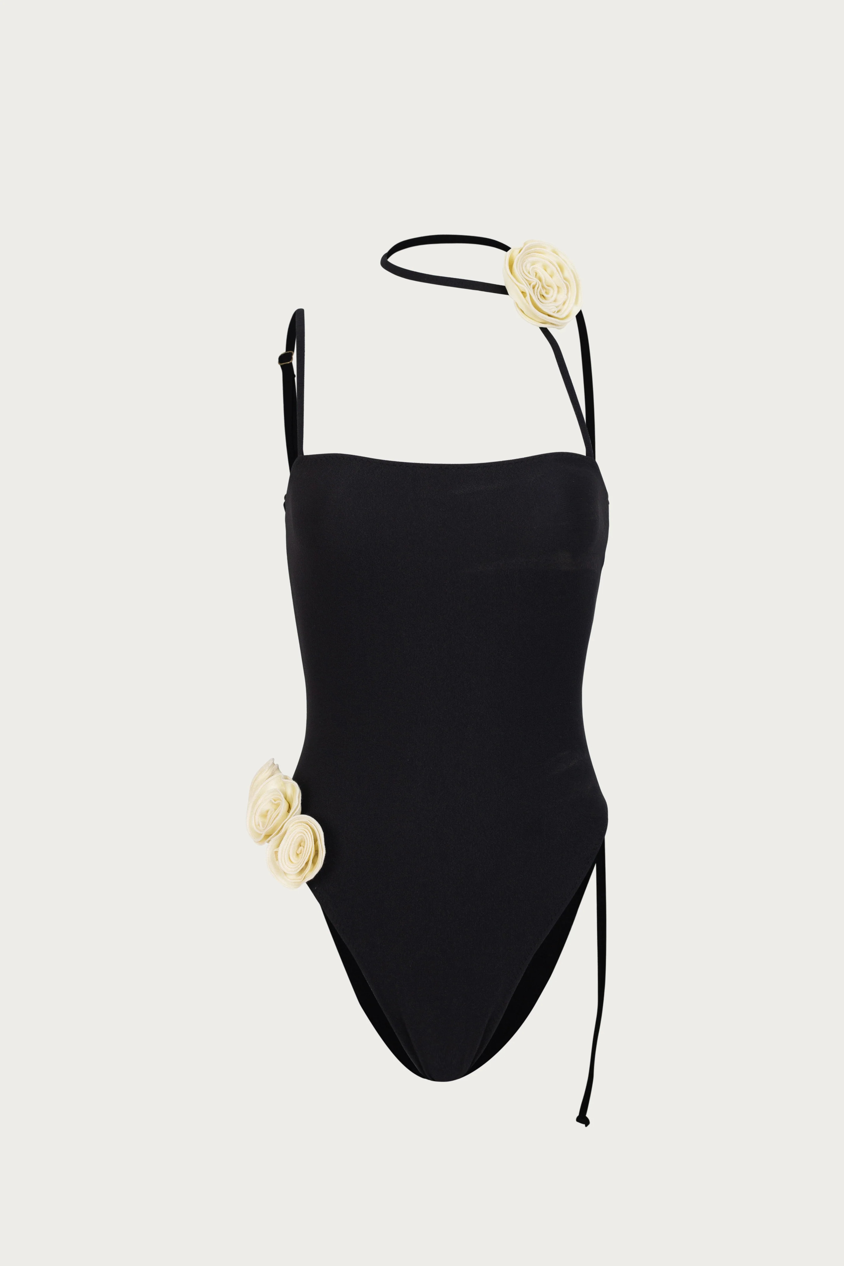 Rosette Choker One Piece (Faux Suede Black/Cream) | SAME
