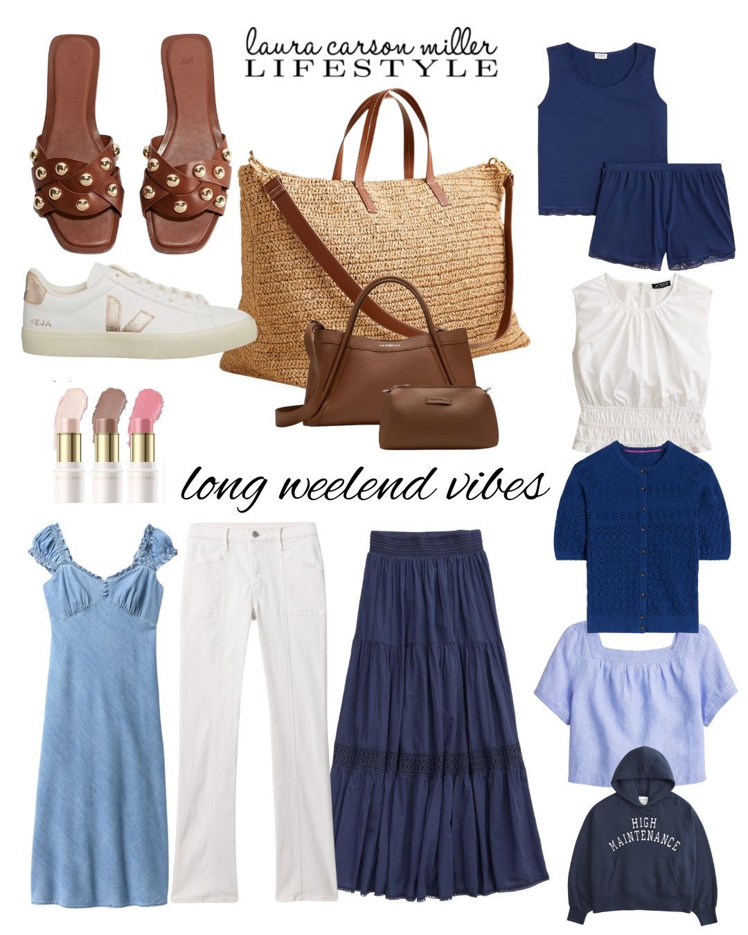 I love to keep my color palette tight, including pajamas! - when I’m packing for travel. Makes it so easy to mix and match everything and getting dressed while away is truly a breeze!
Laura Carson Miller, vacation outfit, like colors, weekend bag, warm weather vacation, long weekend, blue, white, brown, spring fashion, spring break, natural beauty 


#LTKTravel #LTKStyleTip #LTKSeasonal