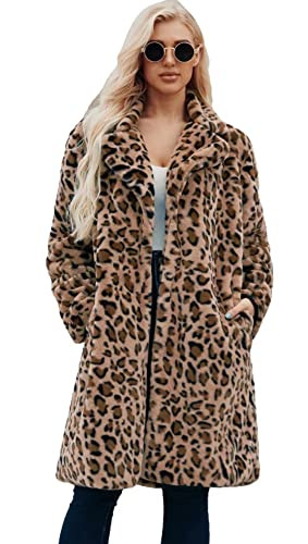 Qi na Long leopard suit collar faux fur coat women's casual coat autumn and winter new. (small, leopard print) | Amazon (US)