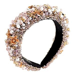 GLBCC Crystal Padded Headband for Women Handmade Pink Acrylic Beaded Headband Boho Small Flower E... | Amazon (US)