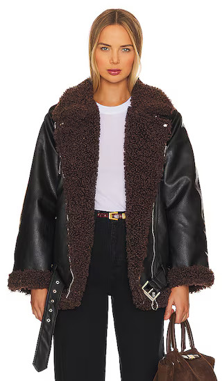 Oversized Sherpa Moto Jacket in Black & Umber | Revolve Clothing (Global)