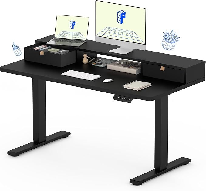 FLEXISPOT Electric Standing Desk with Drawer, Solid One-Piece Adjustable Height Desk with Storage... | Amazon (US)