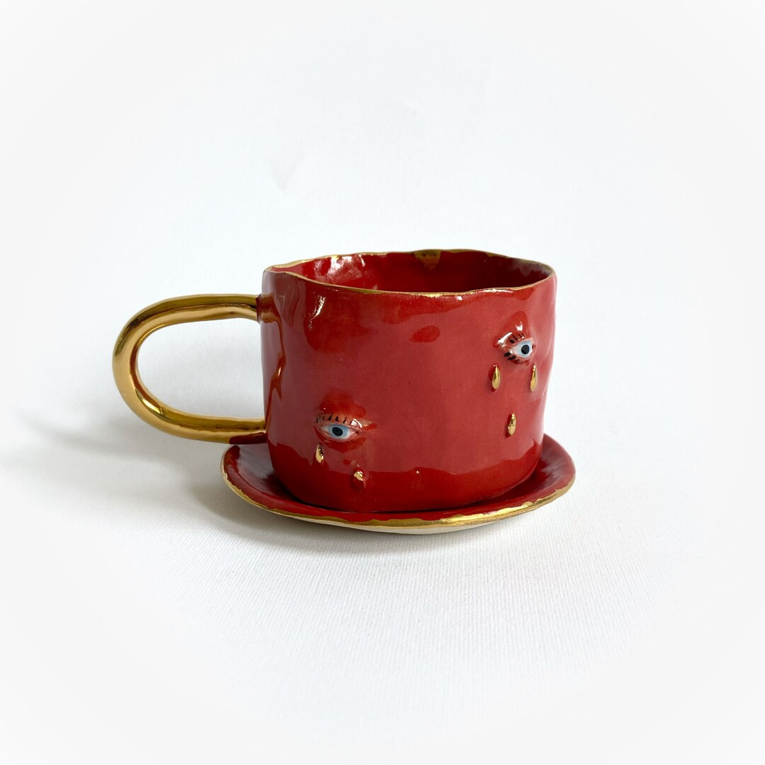 Red Ceramic Coffee Cup, Spiritual Style Mug, Collectible Tea Cup, Red Mug With Eyes, Unique Mug, ... | Etsy (US)