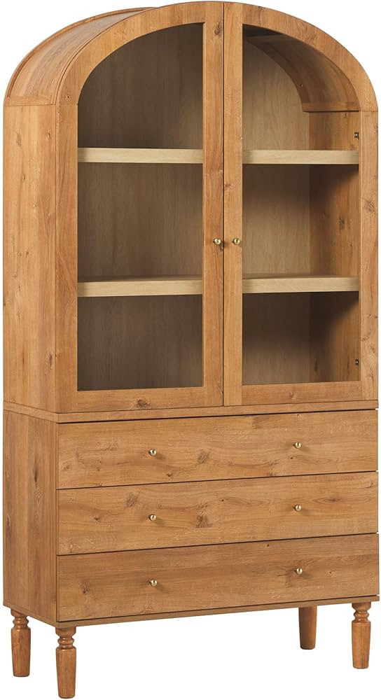 Walker Edison Darci Modern Arched Bookshelf Cabinet with Glass Doors and Lower Drawers, 74 Inch, ... | Amazon (US)