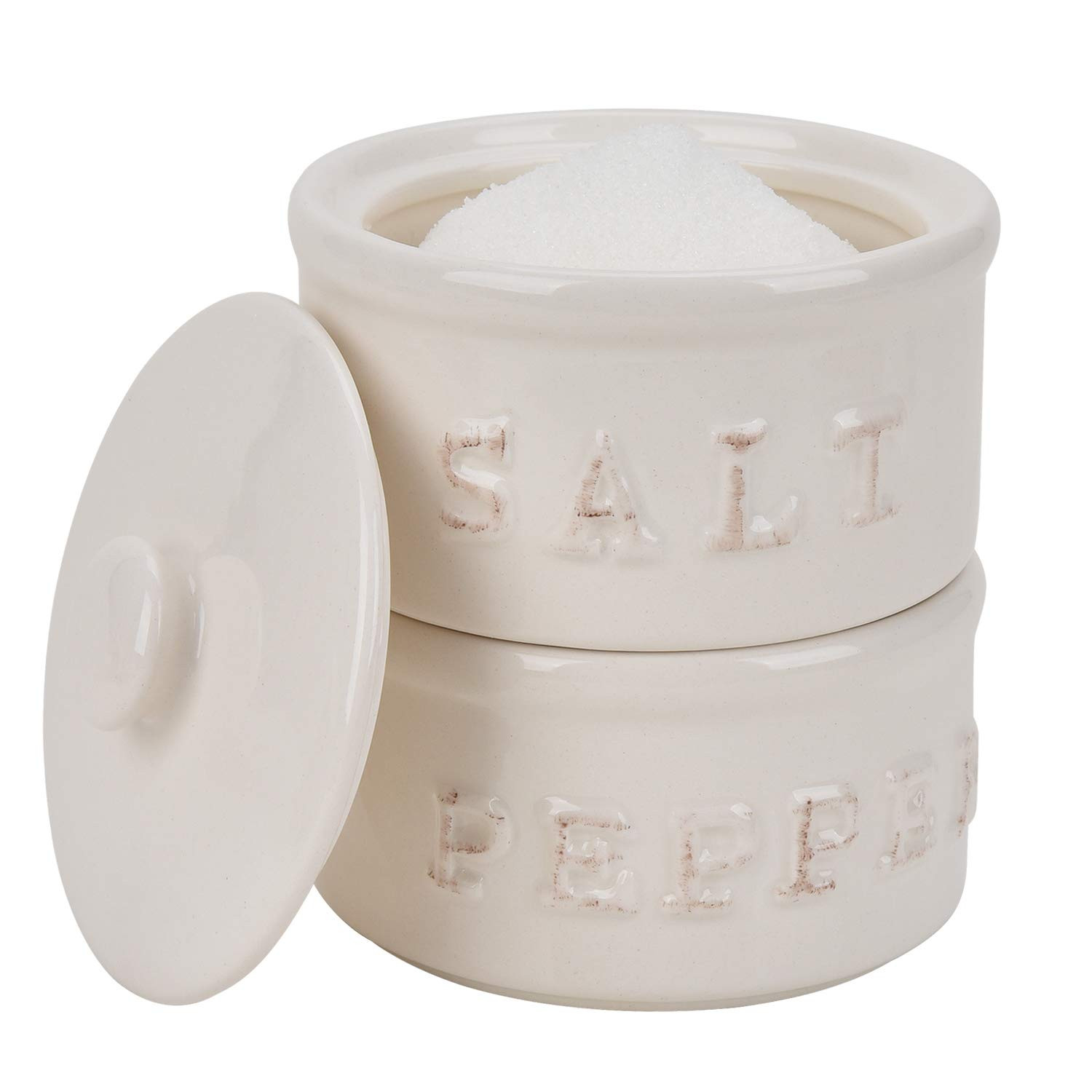 Vintage Ceramic Salt and Pepper Shaker Set Condiments Cellar Stacking Bowls With Lid | Amazon (US)