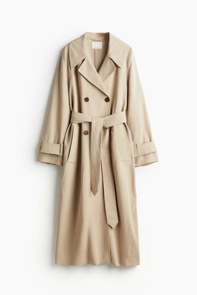 Linen-blend trench coat - Beige - Ladies | H&M GB | H&M (UK, MY, IN, SG, PH, TW, HK)