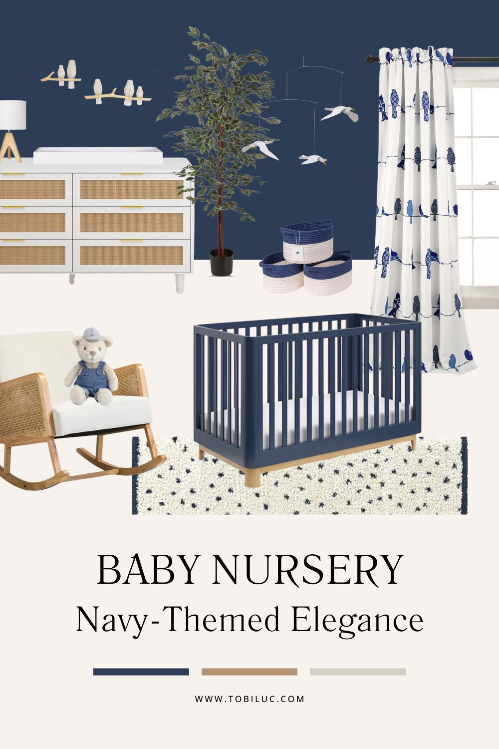 Navy-themed baby nursery with birdie details. Room Inspiration 2025. 

 #LTKHome #LTKBaby #LTKKids