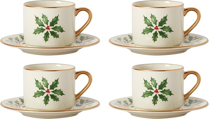 Lenox 894178 Holiday 4-Piece Espresso Cup & Saucer Set, Christmas Dinnerware, Hosting | Amazon (US)