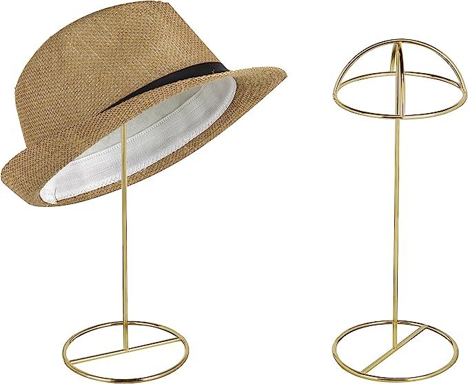 MyGift 14-Inch Brass-Tone Wire Tabletop Hat Stands, Set of 2 | Amazon (US)