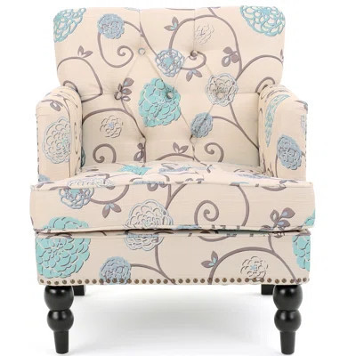 Mid-Century Tufted Club Chair, Modern Fabric Accent Chair With Birch Turned Wood Legs, Single Upholstered Armchair For Living Room, Apartment, Studio, | Wayfair North America