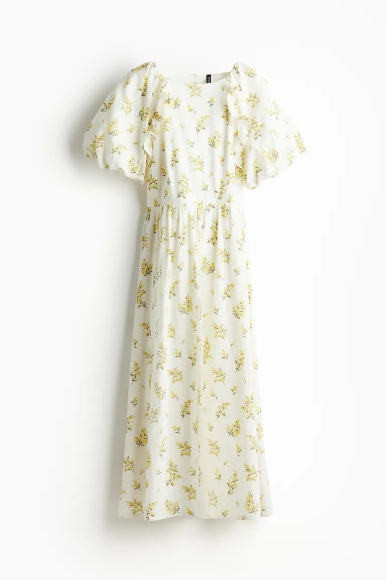 Puff-sleeved Midi Dress - Cream/floral - Ladies | H&M US | H&M (US + CA)