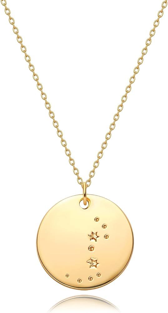 Mevecco Gold Necklace Coin Disc Zodiac 12 Constellation Star Connected Engraved Horoscope Sign As... | Amazon (US)