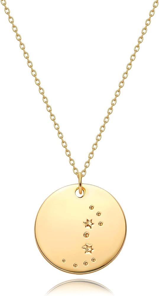 MEVECCO Gold Necklace Coin Disc Zodiac 12 Constellation Star Connected Engraved Horoscope Sign As... | Amazon (US)