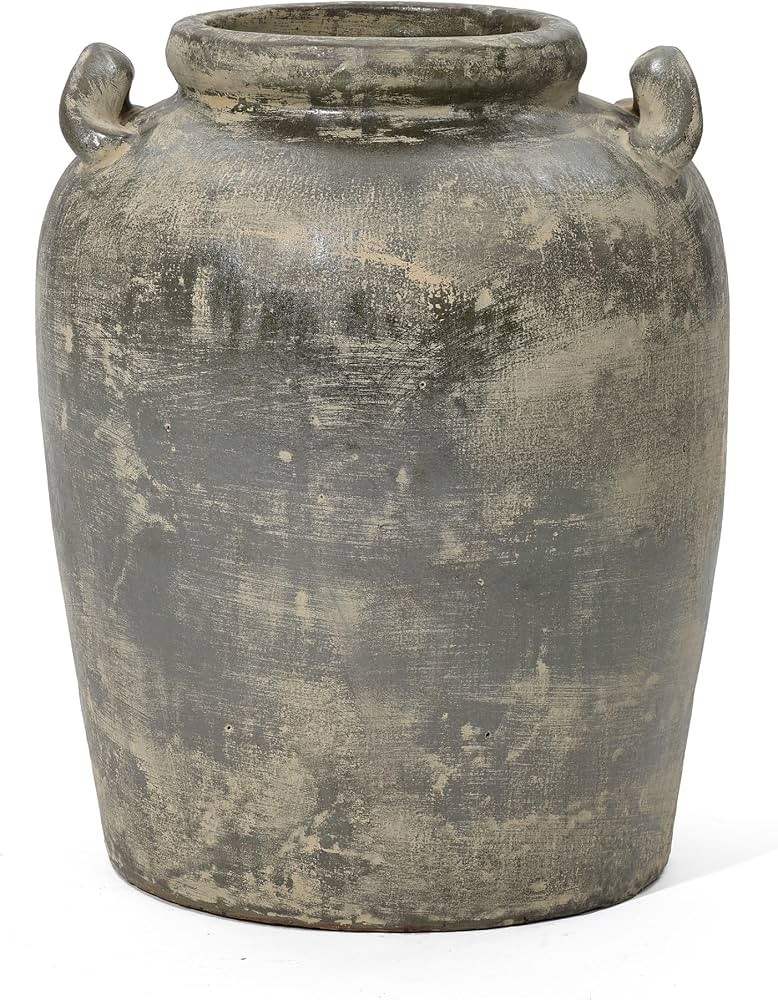 LuxenHome 15'' Rustic Ceramic Flower Vase, Brown | Amazon (US)