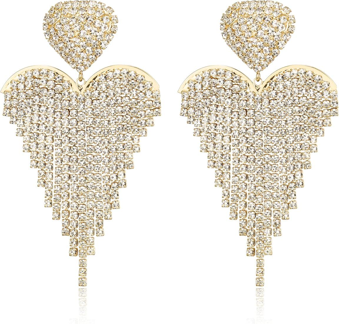 BriLove Women's Wedding Bridal Crystal Beaded Tassel Fringe Chandelier Dangle Earrings | Amazon (US)