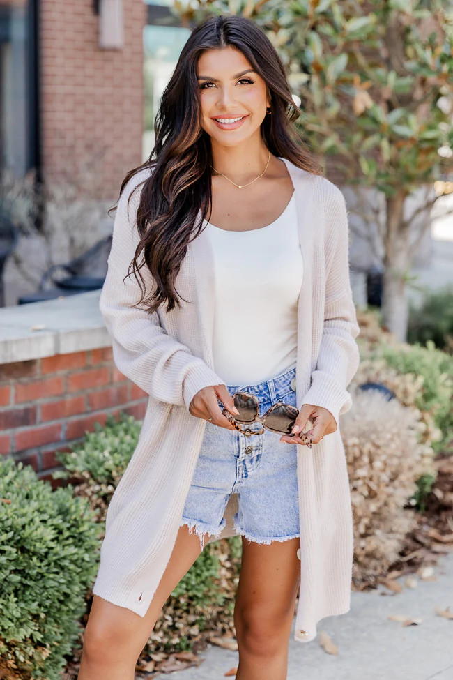 You Are Enough Beige Long Button Front Cardigan FINAL SALE | Pink Lily