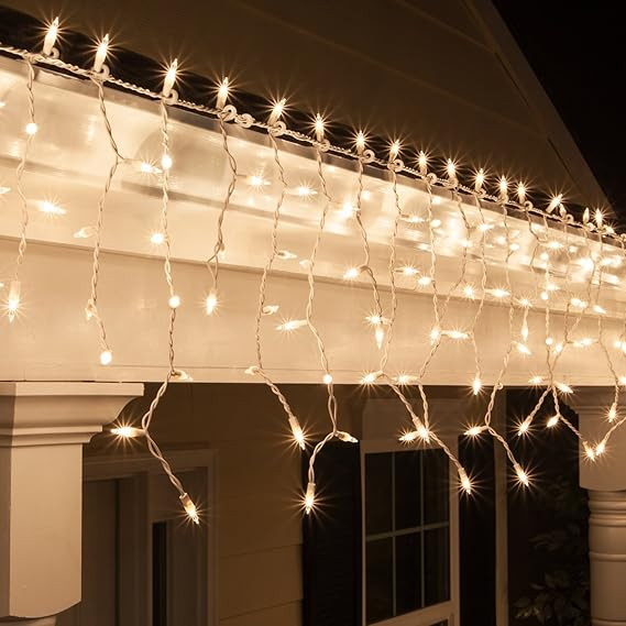 Kringle Traditions 8.5 ft 150 Clear Icicle Lights - White Wire, Indoor/Outdoor Christmas Icicle L... | Amazon (US)