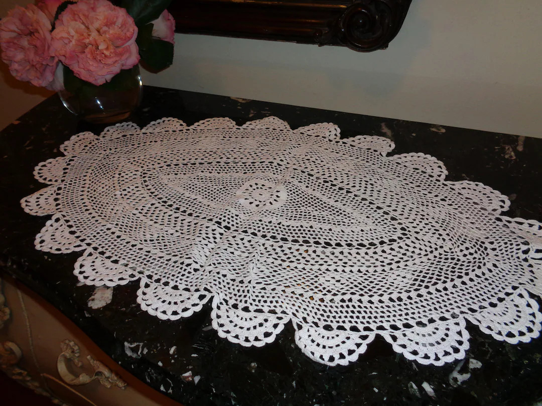 Vintage White 9 X 13 Inches Oval Crochet Lace Tray or Table Doilies Makes Perfect Gift and Tomorr... | Etsy (US)