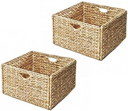 Seville Classics 2-Pack Foldable Handwoven Water Hyacinth Cube Storage Basket Bin, Water Hyacinth | Amazon (US)