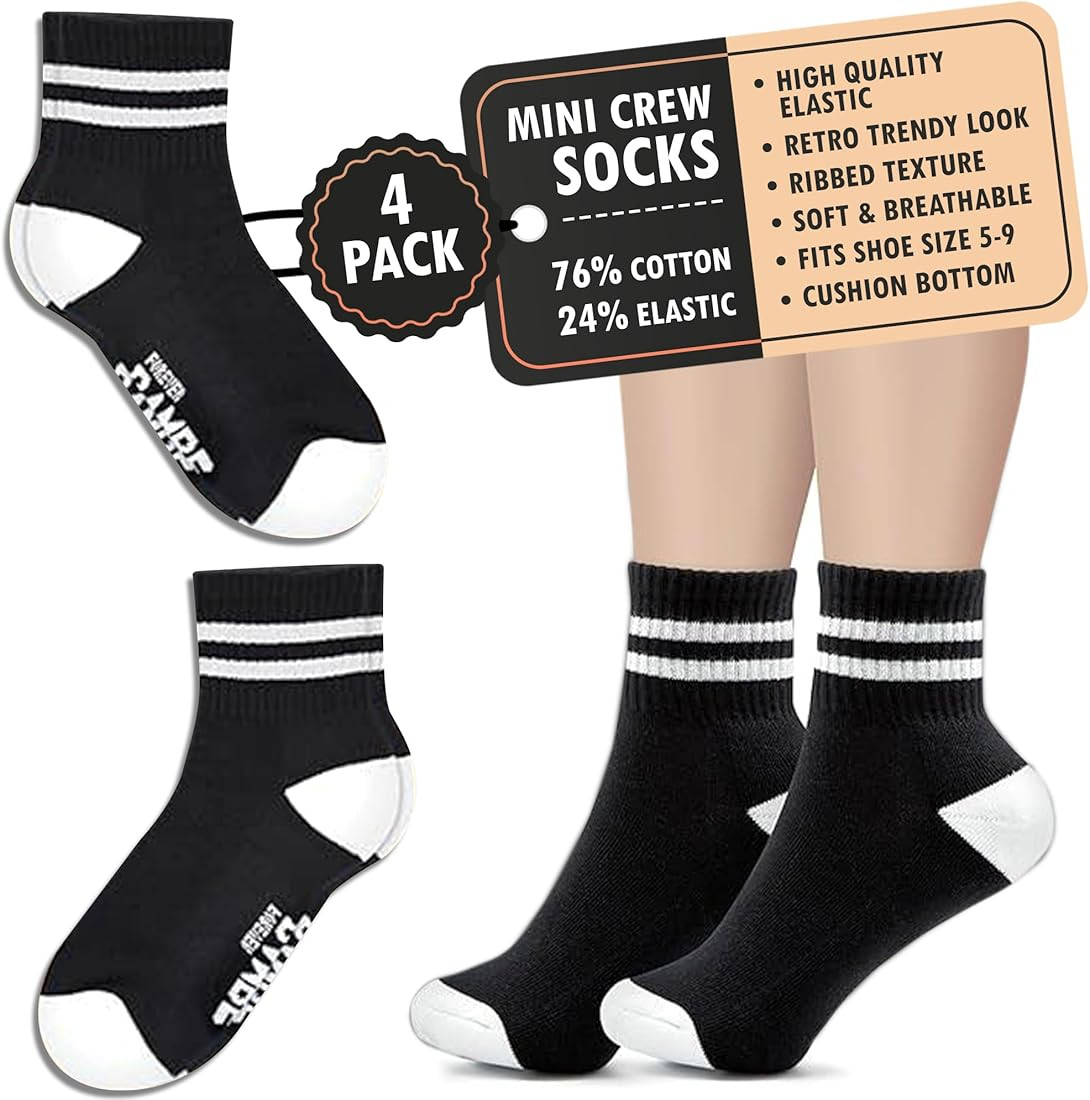 Mini Crew Socks for Women 4-Pack Cushioned Bottom retro Striped Socks,Athletic Quarter Socks Wome... | Amazon (US)