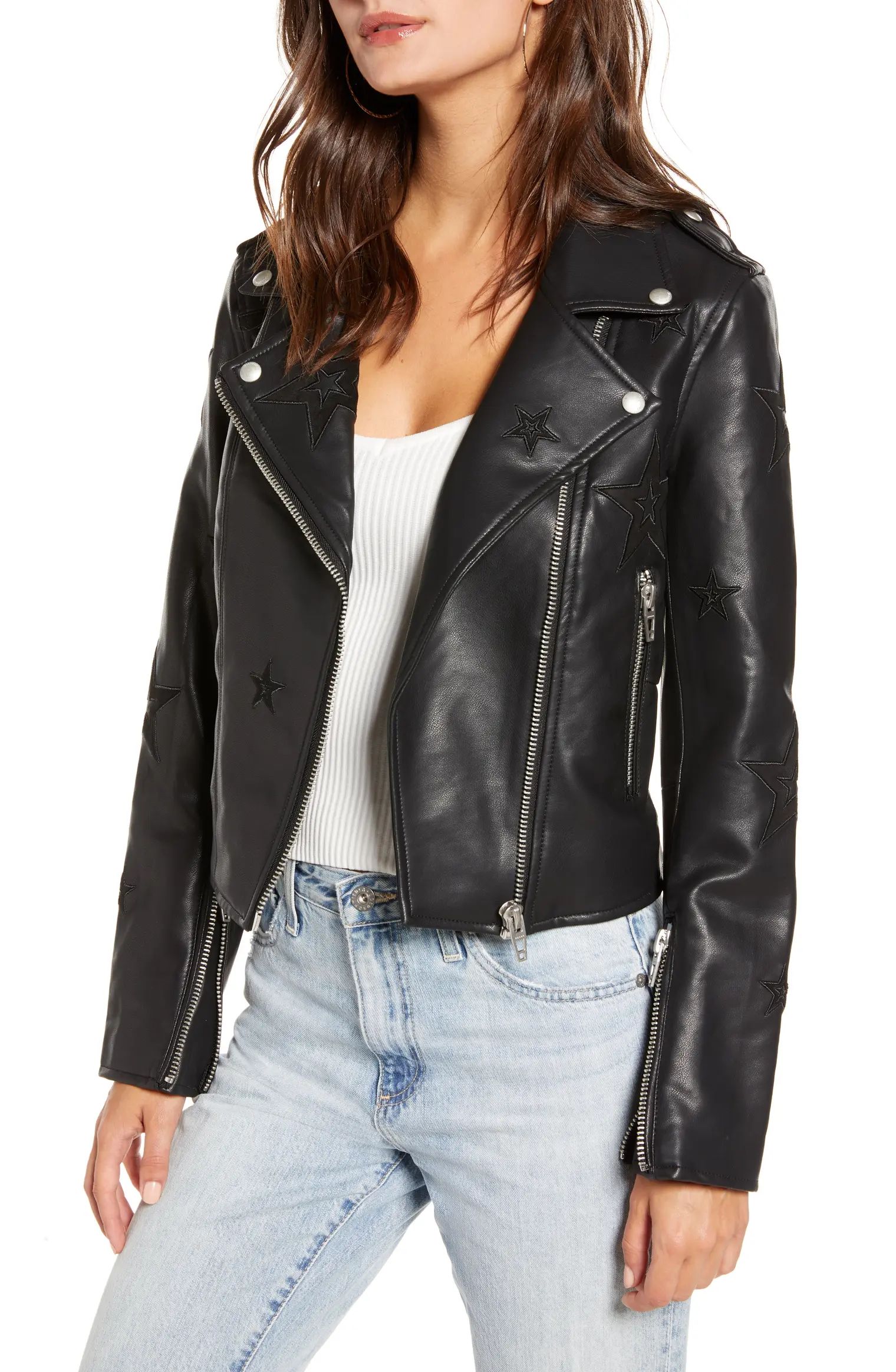 Tonal Star Faux Leather Moto Jacket | Nordstrom