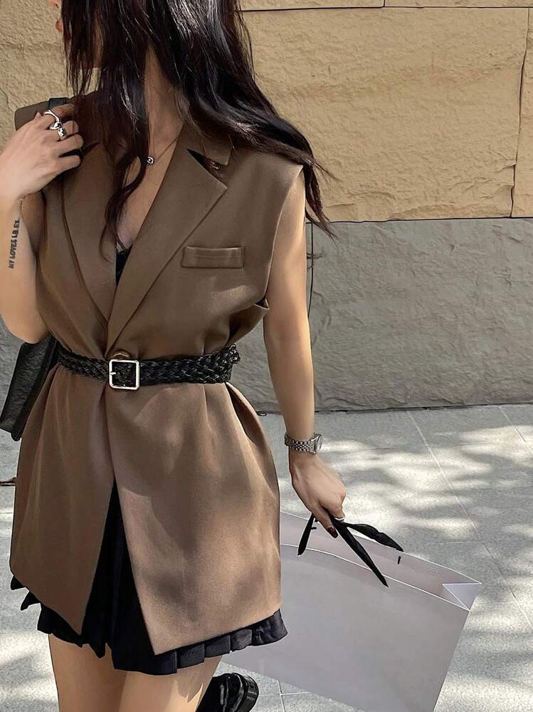 DAZY Chaleco Casual Con Bolsillos Para Mujer, De Estilo Liso Y Sin Mangas Con Botones Delanteros | SHEIN