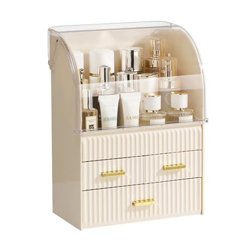 Heaime Makeup Organizer for Vanity,Large Capacity Skincare Organizers with Lid and Drawers, Countertop Cosmetic Organizer Tray, Storage for Cosmetic,Skincare and Accessories (Cream) | Amazon (US)