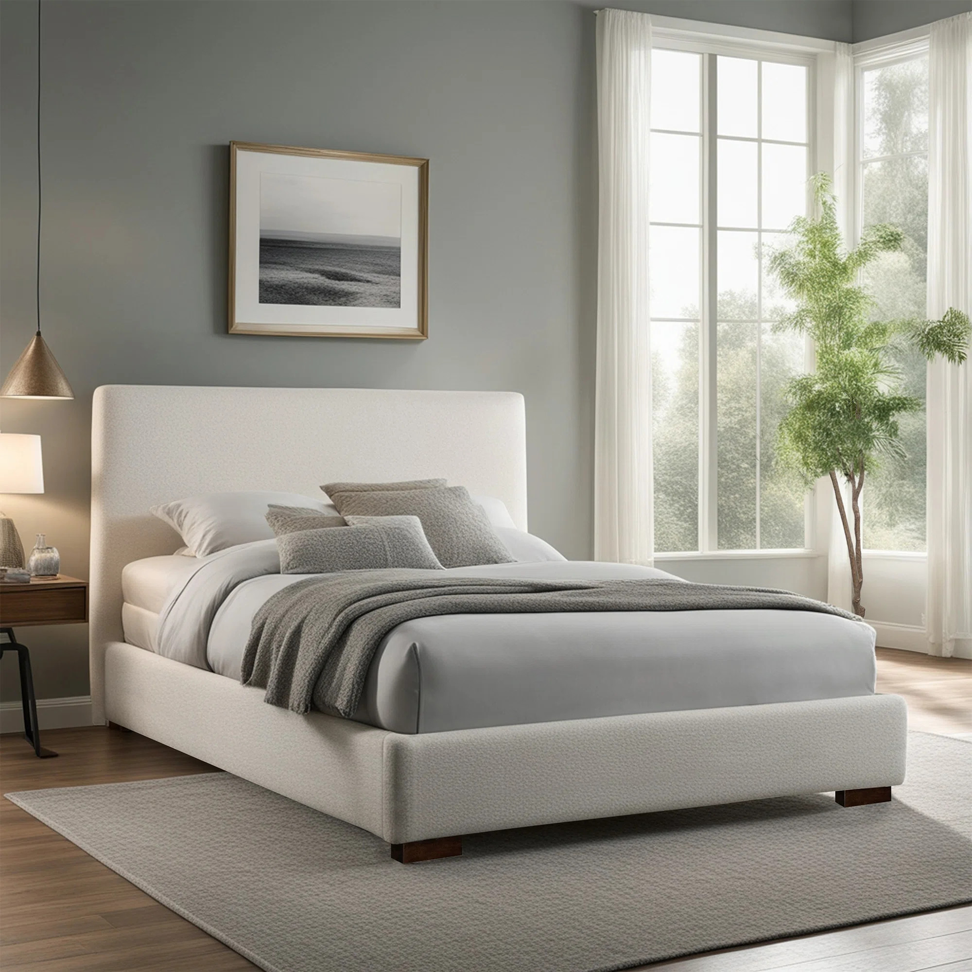 Bedwyr White Boucle Bed | Wayfair North America