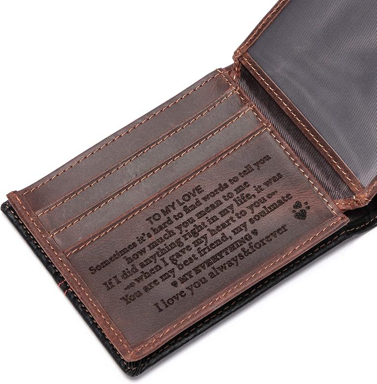 Personalized Engraved Leather Wallet for Dad Son Husband Boyfriend - Birthday Fathers Day Valentines | Amazon (US)