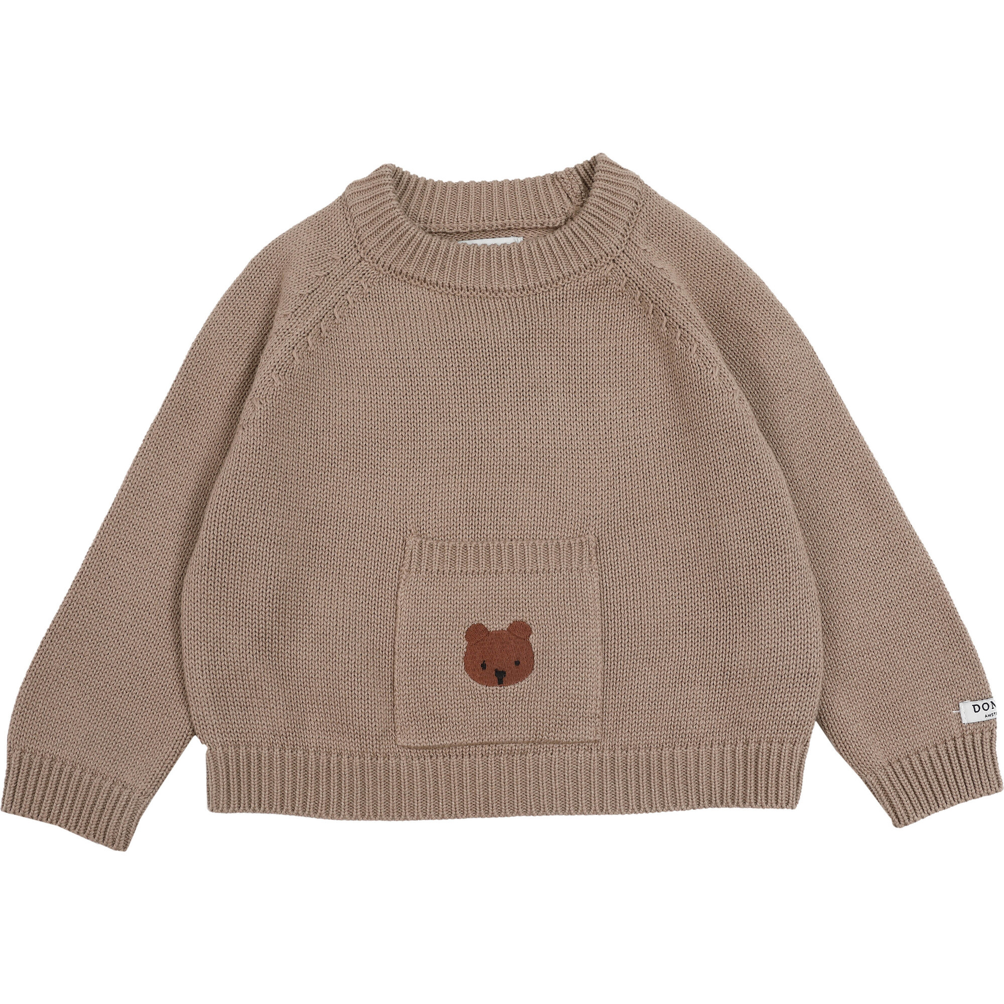 Loeke Bear Single Pocket Drop Shoulder Sweater, Hazelnut | Maisonette