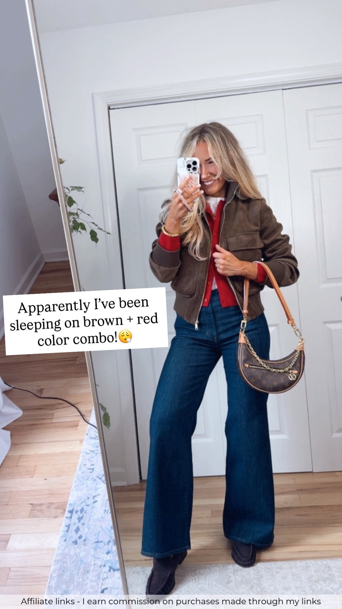 Affiliate links - I earn commission on purchases made through my links

Zara faux suede jacket
Viral jacket
Red cardigan sweater
J.Crew jeans
Brown suede loafers