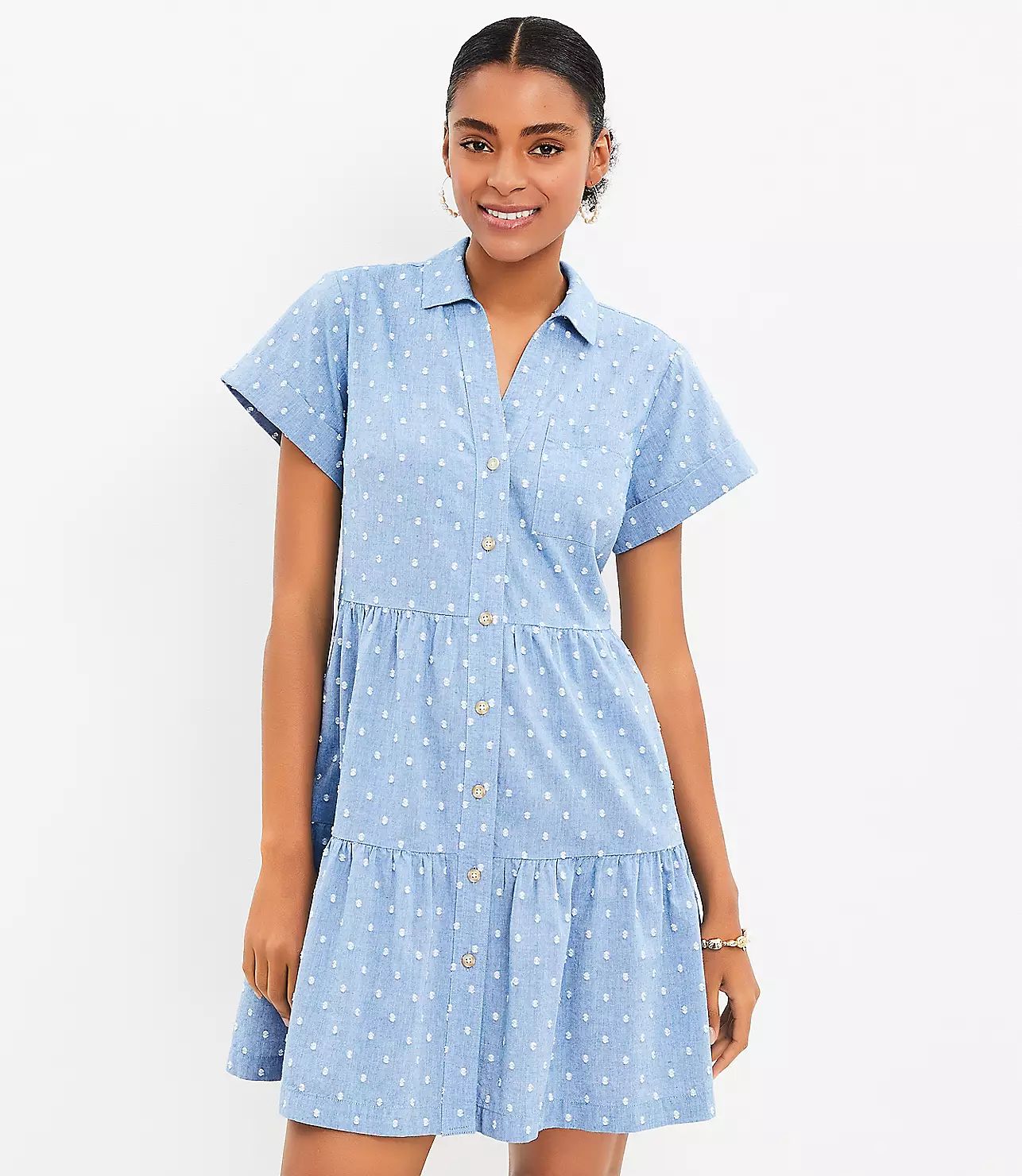 Chambray Clip Tiered Pocket Shirtdress | LOFT