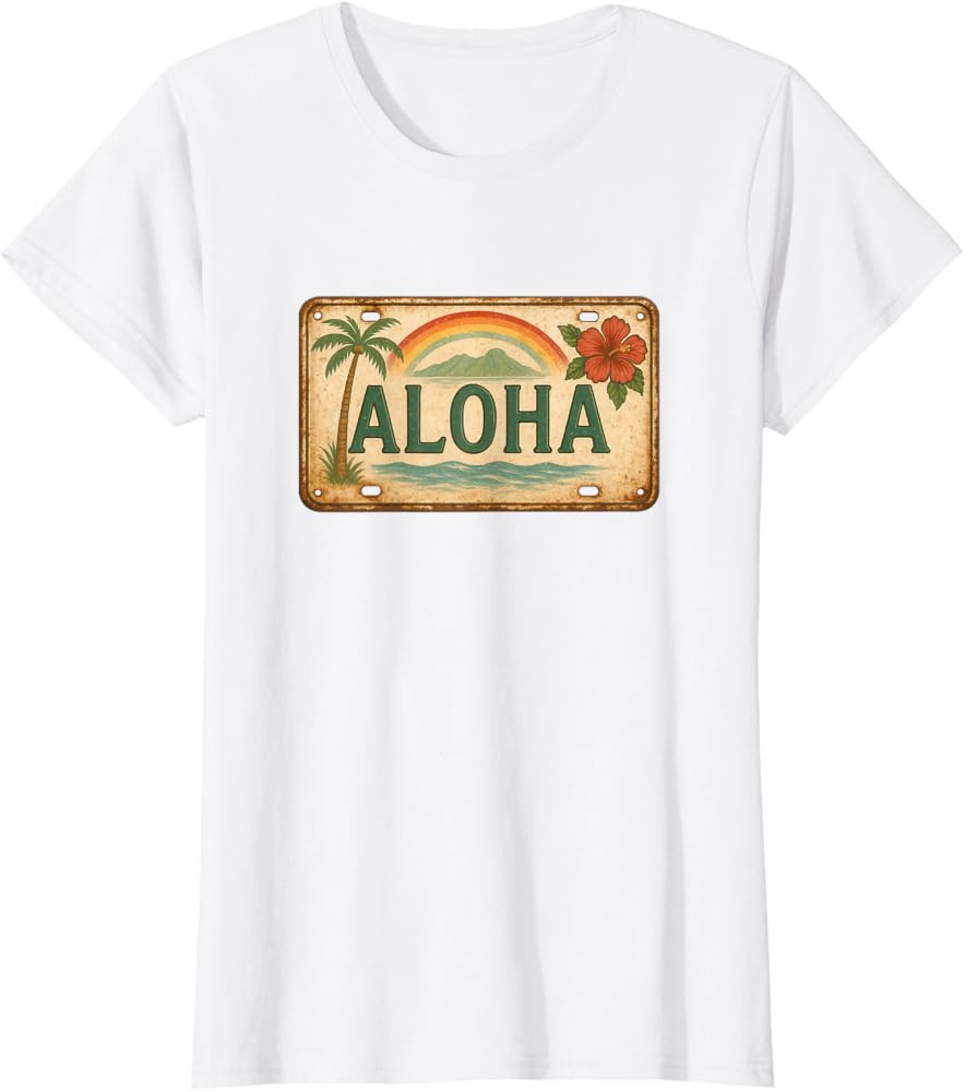 Vintage Aloha License Plate Hawaii T-Shirt | Amazon (US)