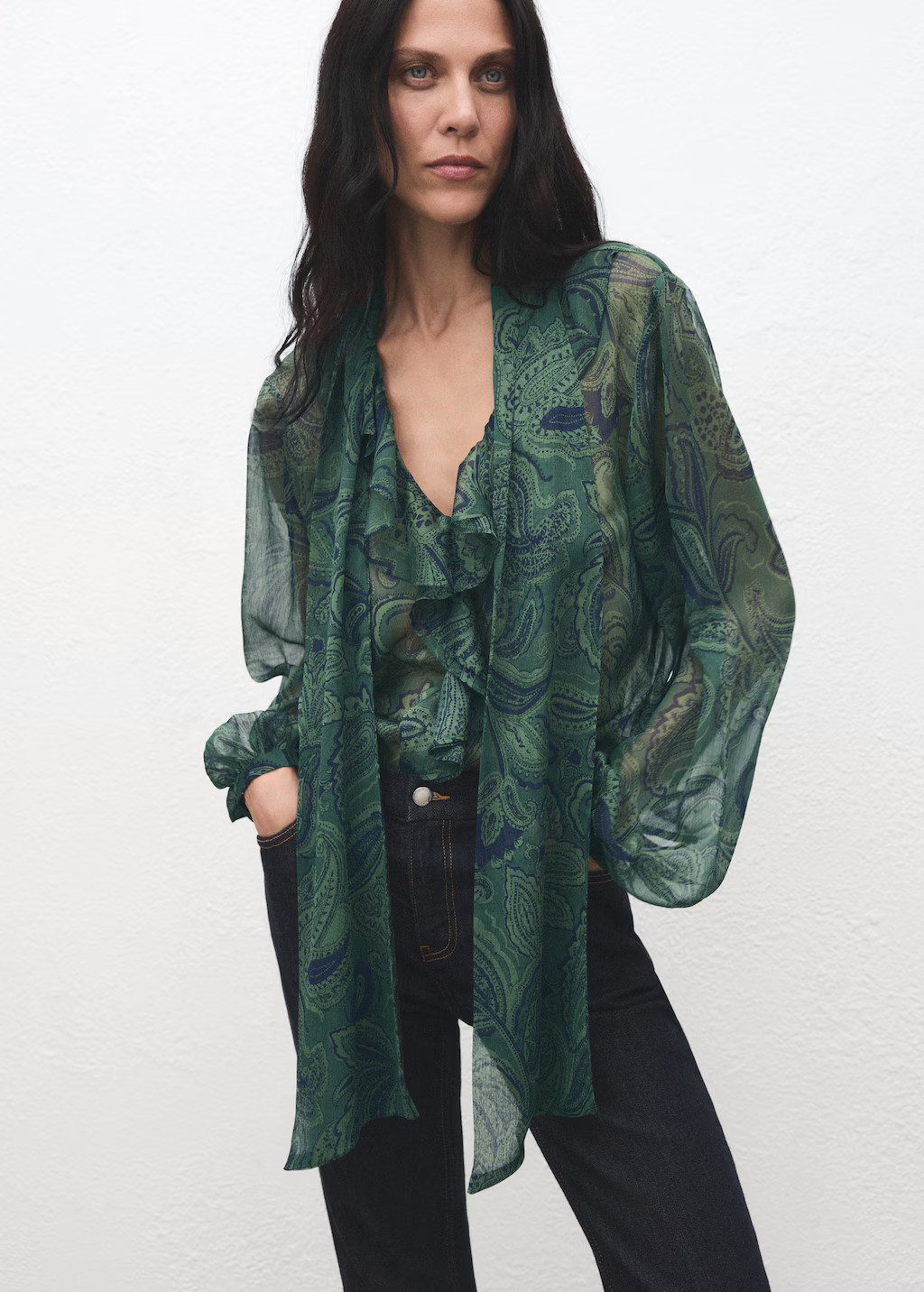 Paisley-print blouse with foulard - Women | MANGO USA | Mango (US/MX/AU)