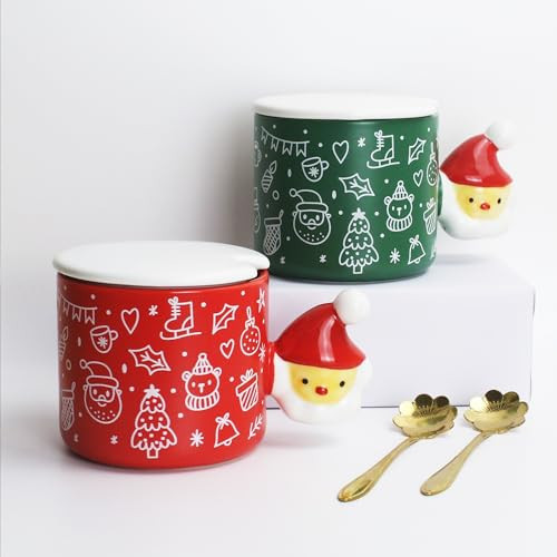 Christmas Mugs Set of 2 - christmas Coffee Mug - Ceramic Cup with Spoons Set,13 oz Coffee Cups with Handle, Latte Mug, Big Mug for Women, Men, Microwave Safe,Unique Reactive Glaze, Gift | Amazon (US)
