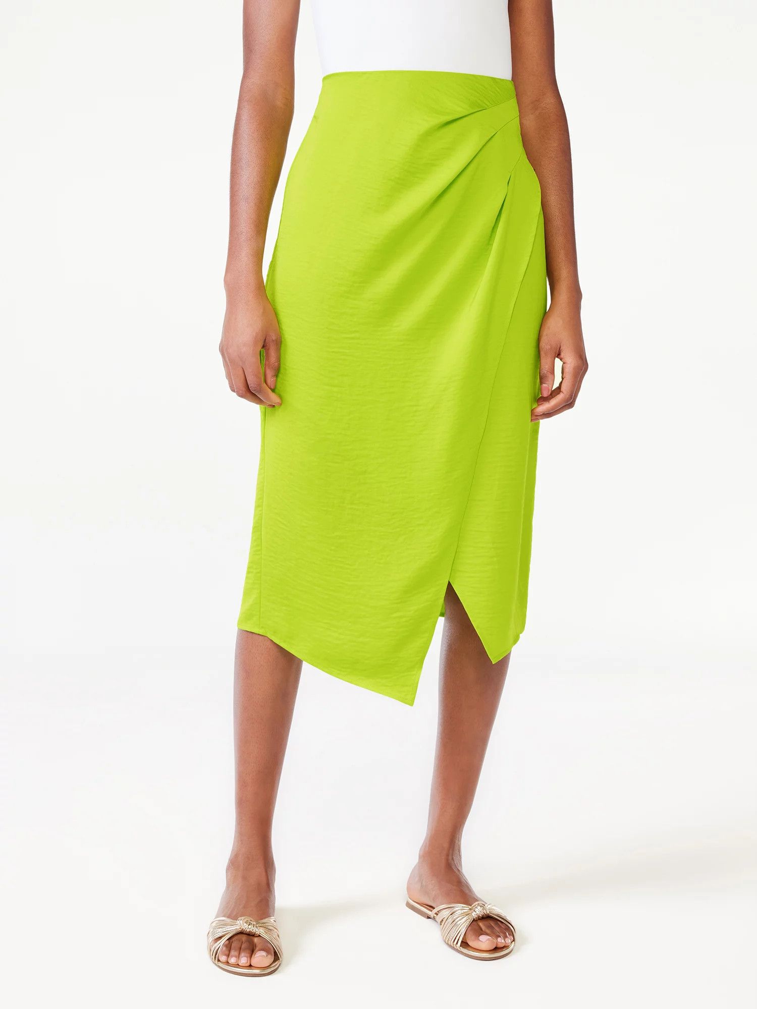 Scoop Women's Satin Faux Wrap Midi Skirt | Walmart (US)