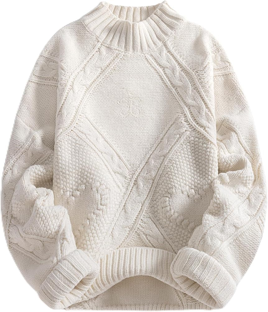 Aelfric Eden Women's Oversized Cable Knit Chunky Sweater Mock Neck Long Sleeve Heart Knit Pullove... | Amazon (US)