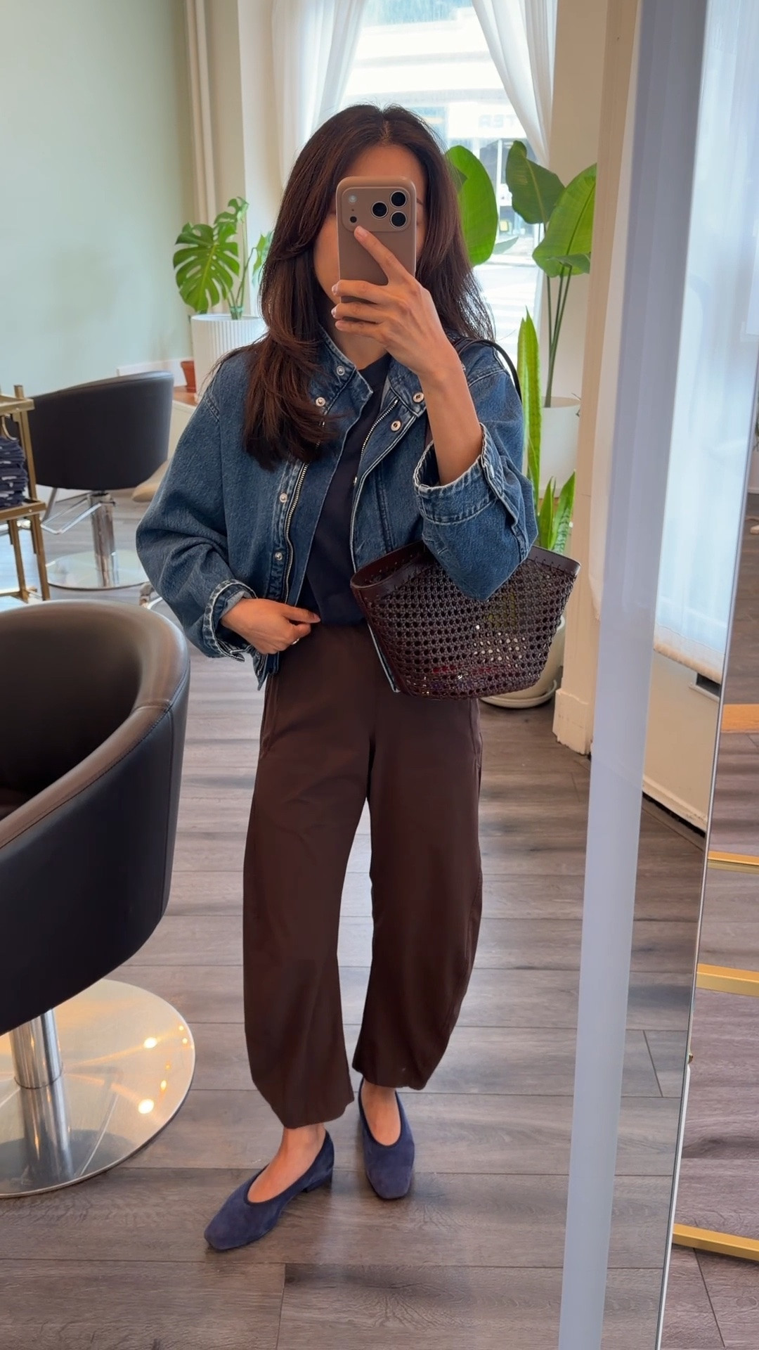 code WELCOME45 for $45 off the pants. And linked a look for less.
• Madewell denim jacket xxs. Relaxed fit, shorter length. I tuck the drawstring tail inside the inner pocket. 
• Ruti pants 0 Petite. Stretchy waist and I do own 2P in another color for a  more relaxed fit. 
• jcrew tee xxs
• jcrew flats so comfy with cushioning and a small heel 
• Madewell tote 

Jean jacket, petite friendly mom style, outfit for errands

#LTKPetite #LTKmomlife #LTKootd