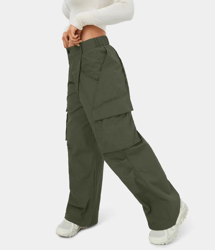 Women's Low Rise Belted Button Zipper Side Pocket Wide Leg Casual Cargo Pants - HALARA | HALARA