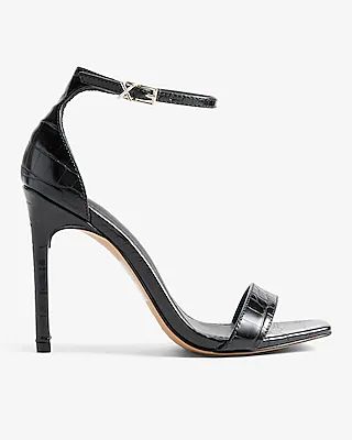 Croc-embossed Square Toe High Heeled Sandals | Express