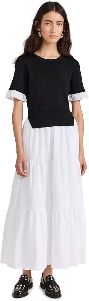 English Factory Women's Mixed Media Short Sleeve Maxi Dress | Amazon (US)