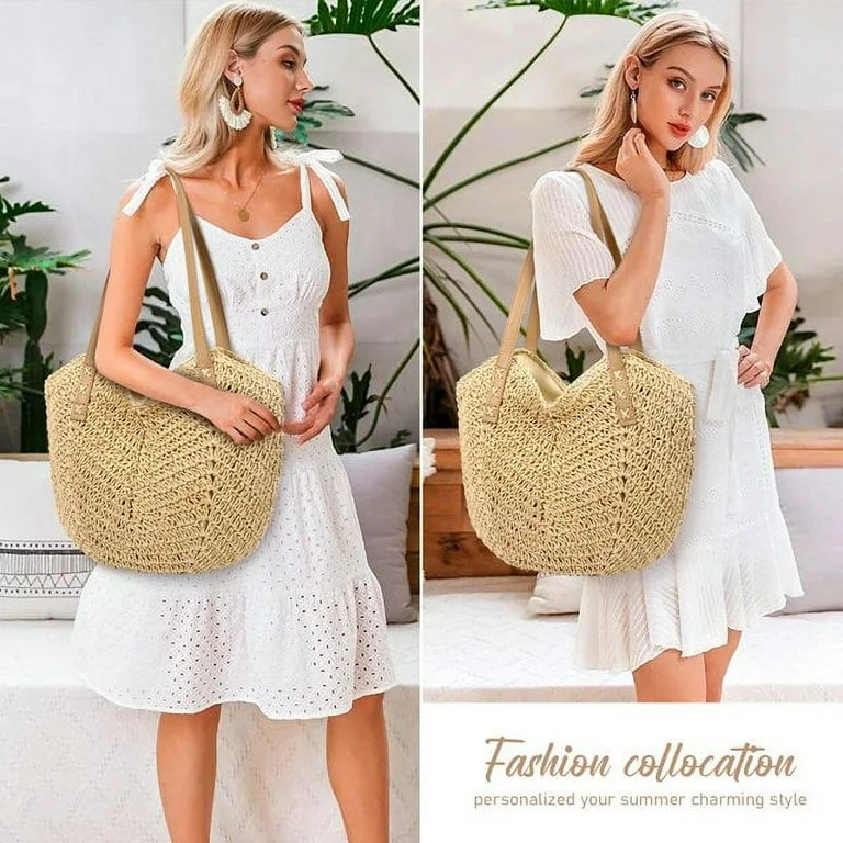 Chak’s Choice Women's Casual Straw Shoulder Handbag, Beige | Walmart (US)