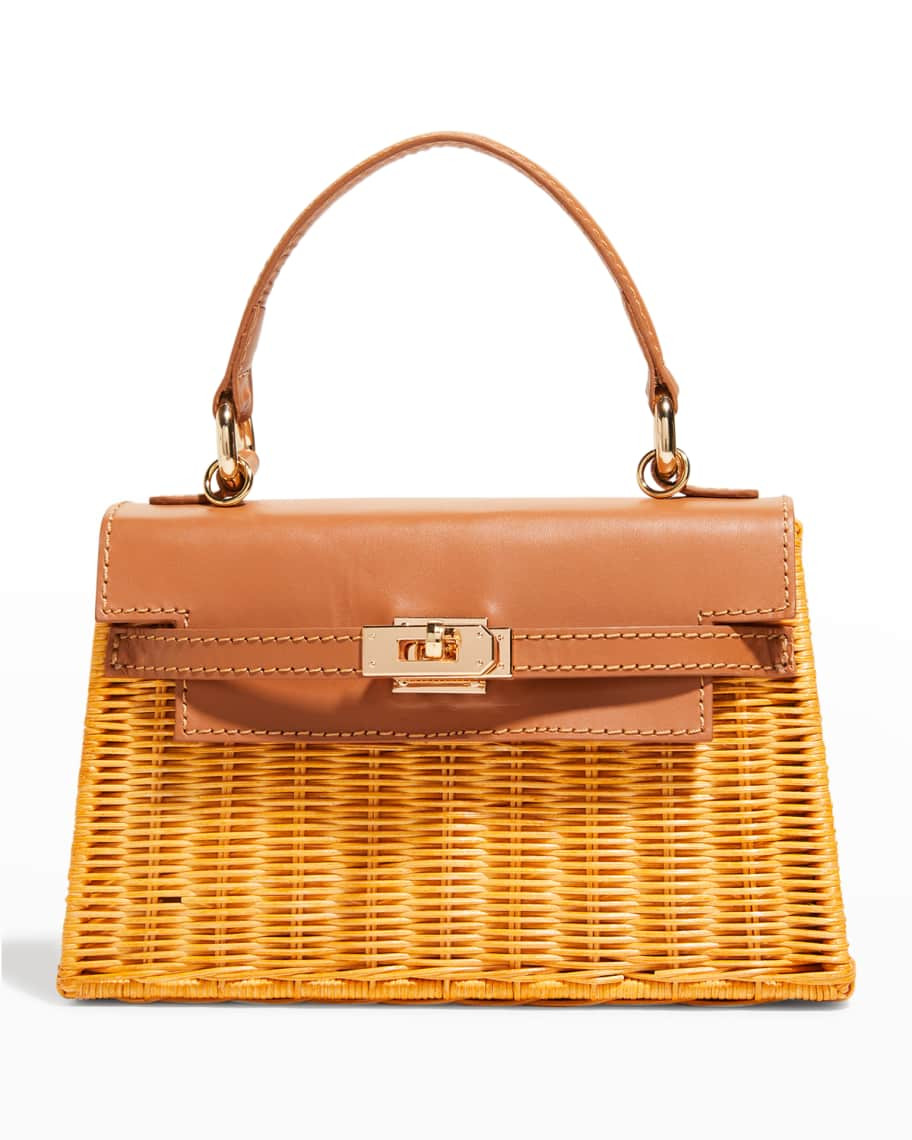 Serpui Justine Wicker & Leather Top-Handle Bag | Neiman Marcus