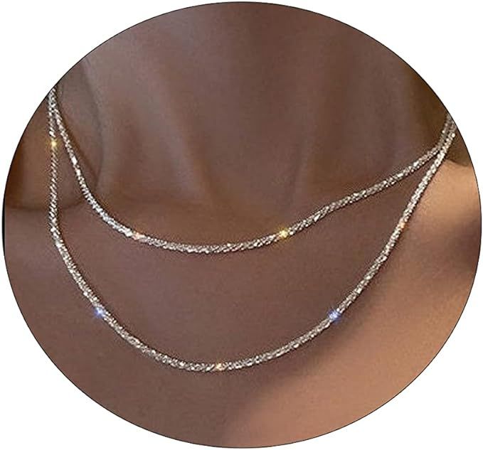 Tasiso 14K Gold Filled Herringbone Choker Necklace Set Double Layer Snake Chain Herringbone Chain... | Amazon (US)